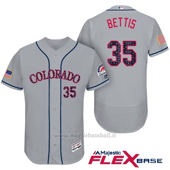 Maglia Baseball Uomo Colorado Rockies 2017 Estrellas y Rayas Chad Bettis 35 Grigio Flex Base